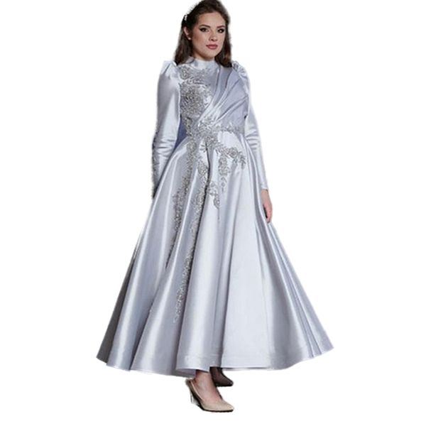 Elegante ouro mãe da noiva vestidos tornozelo comprimento alto pescoço manga longa noivo mãe noite baile de formatura vestidos de festa apliques rendas bead318c