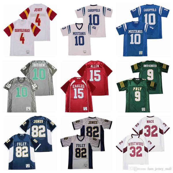 Jerseys de futebol de filme 4 Jerry Jeudy 10 Jimmy Garoppolo Joe Burrow 15 Josh Allen 9 Juju Smith 82 Julio Jones 32 Khalil Mack High School Stit