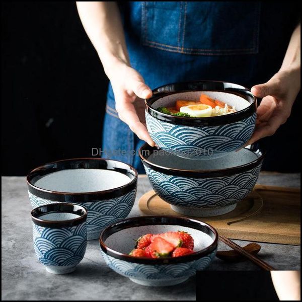 Tigelas tigelas ondulação de água japonesa tigela de arroz de cerâmica salada ramen macarrão sopa de sopa de cozinha utensílios de mesa decoração de decoração d gota d embalagem2010 dhwjh