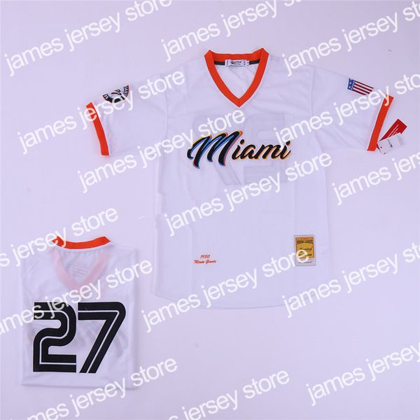 24 Black Negro League Baseball Miami Giants Jersey 27 homens Pullover Base Cool respir￡vel algod￣o puro All Stitched Team cor branca de alta qualidade