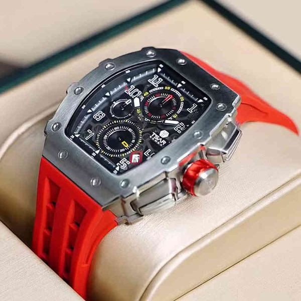 Tsar Bomba Watch for Men Luxury Brand Brand Quartz Tonneau. Начатые часы 50 м водонепроницаемые сапфировые часы хронограф модные мужские