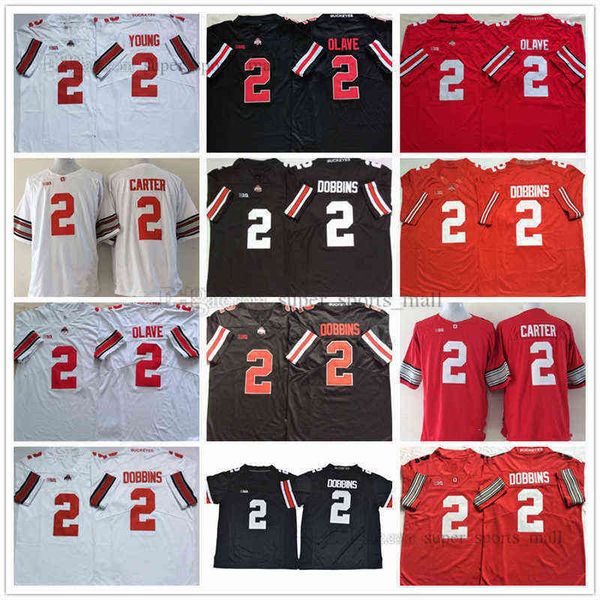 NCAA Ohio State Buckeyes College-Football-Trikot 2 J.K Dobbins Chase Young Chris Olave Cris Carter, hochwertig genäht, Herren, Rot, Schwarz, Weiß