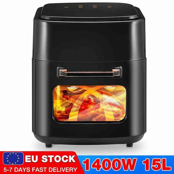 15L elektrische Luftfritteuse, Ofen, Toaster, Drehspieß, Dörrgerät, Hähnchenbratmaschine, LED-Digital-Touchscreen, 6-in-1-Arbeitsplattenofen T220819