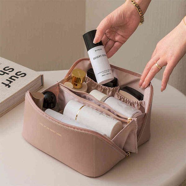 Große Leder-Reise-Kosmetiktasche für Damen, Kosmetik-Organizer, Make-up-Tasche mit hoher Kapazität, Aufbewahrungstasche für Damen-Make-up-Box 220820