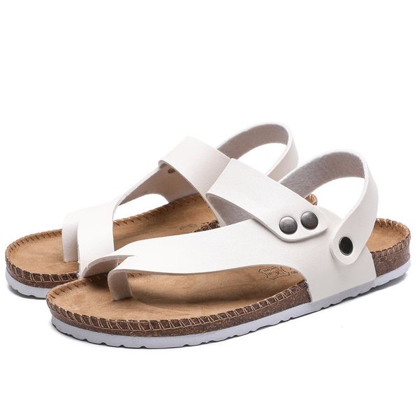 Sandálias de verão masculino de moda plana de moda ajustável slides praia chinelos flaps masculino de couro preto sapatos para casa 35-45 Blacksandals