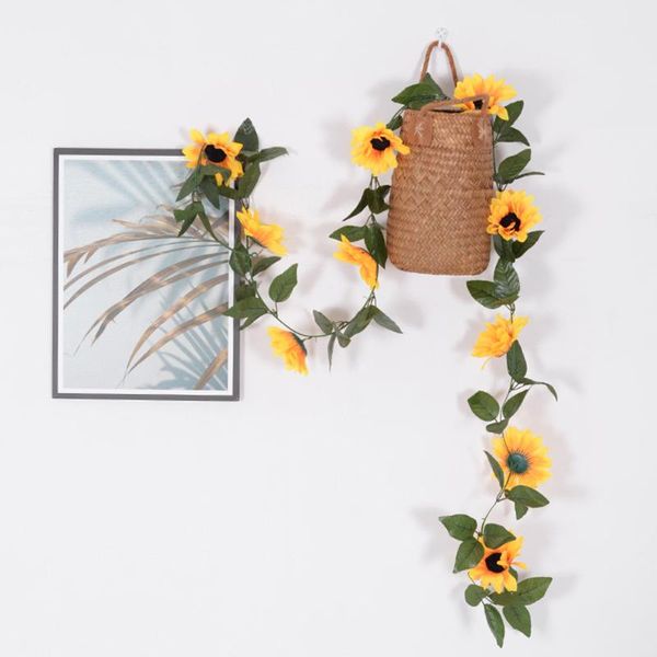 Dekorative Blumenkränze, 2 m, künstliche blühende Sonnenblumen, Rattan-Blumenstrauß, Gänseblümchen, Hausgarten, Hochzeitstisch, DIY-Simulation, Zubehör. Dezember