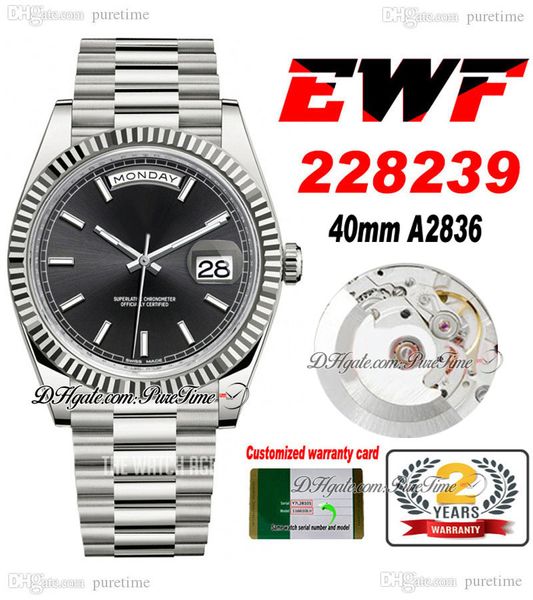 EWF Day Date 40 228239 ETA A2836 Автоматические мужские часы с плодоломной рамкой черной палоч