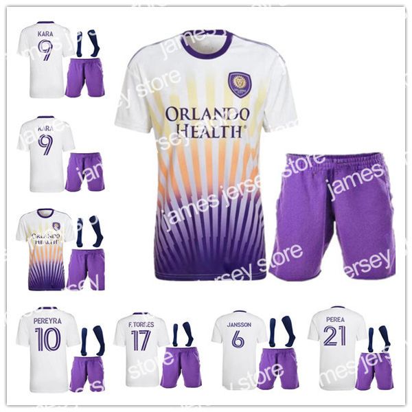 Novo 2022 2023 Orlando City SC Kara Pereyra Kit Kit Jerseys de futebol Ruan Jansson Pato F. Torres Perea Home Away Futebol Branco Camisa de futebol