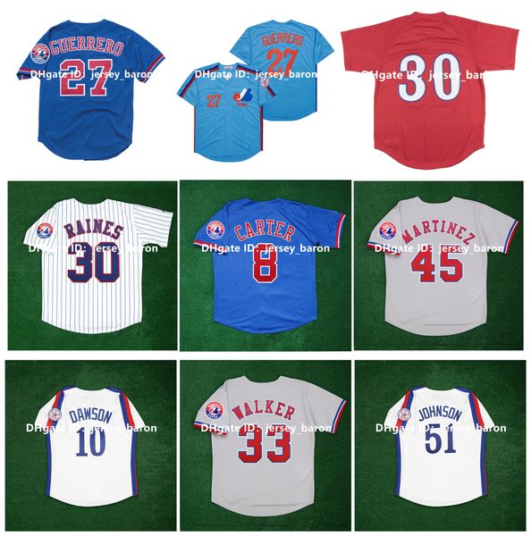 Vintage Montreal Expos Beyzbol Forması Vladimir Guerrero Gary Carter Cliff Floyd Jose Canseco Pedro Martinez Tim Raines Rondell White