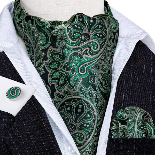 Papillon Moda Uomo Verde Cravatta Ascot Cravatta Abito Cravatta Jacquard Taschino Quadrato Gemelli Set Festa Nuziale Affari Barry.WangBow