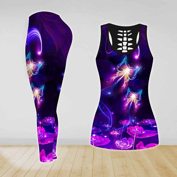 Kadın Tankları Camis Kadın Kelebek Çiçekleri 3D Baskı Yoga Combo Tank Top Legging Yaz Günlük Pantolon Fitness Pantolon 4 Styleswomen '