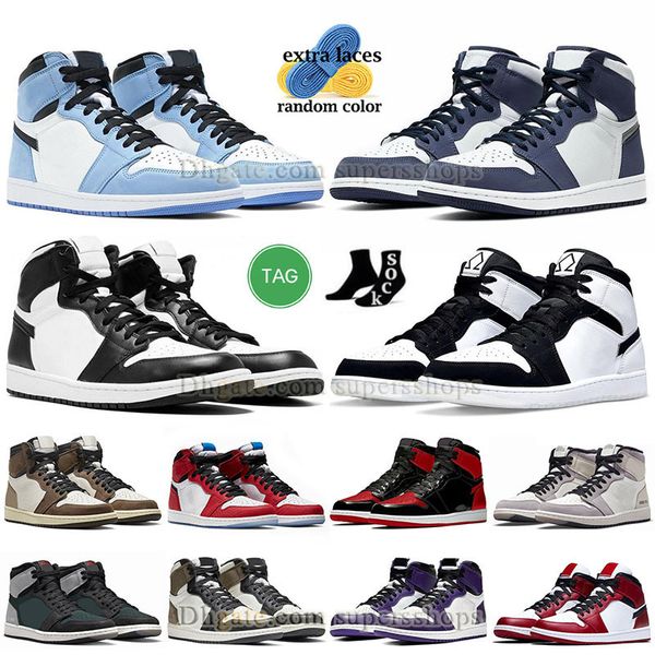 Jumpman 1 1s scarpe da basket da uomo taglia 13 università blu mezzanotte navy scuro moka nero bianco panda fumo chiaro grigio allevato vernice scamosciata twist sneaker trainer