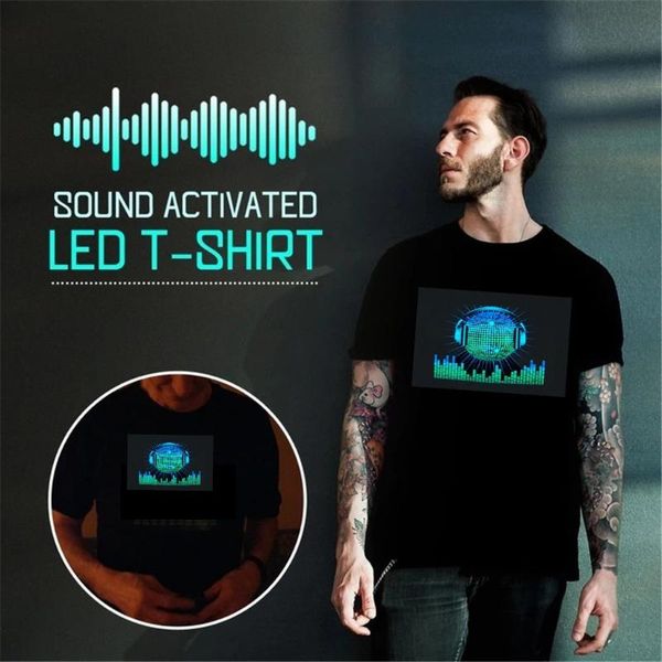 T-shirt maschili Wolfs Up Disco Flashing Party DJ Shirt T e gli uomini attivati ​​a Ledlight Sound giù per gli uomini di Blowing's Bleusemen's