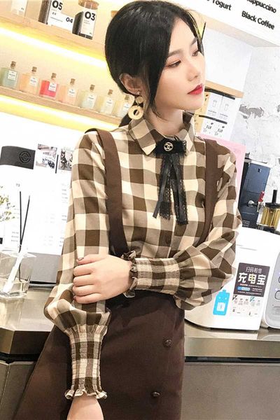 Frauen Blusen Shirts Mode Vintage Plaid Retro Frauen Damen Langarm Karierte Baumwolle Casual Tops Blusas Weibliche Plus GrößeWomen's