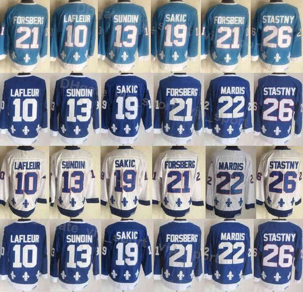 Erkekler Hokey Vintage Retro 19 Joe Sakic Jersey 21 Peter Forsberg 26 Peter Stastny 10 Guy Lafleur 13 Mats Sundin Sundin Donanma Beyaz Ev