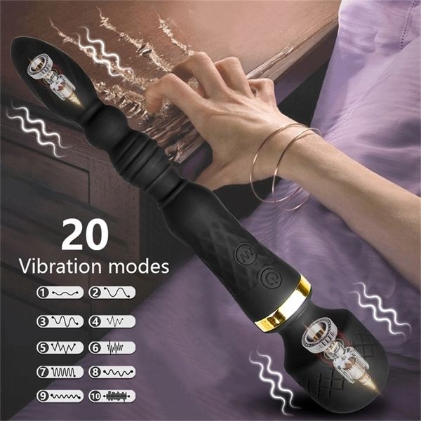 Sex Spielzeug Massagegerät Leistungsstarker Dildo Vibrator Weiblicher Av Zauberstab Klitoris Stimulator G-Punkt Anal Bead Dual Motor Plug Spielzeug für Männer Frauen 57GT