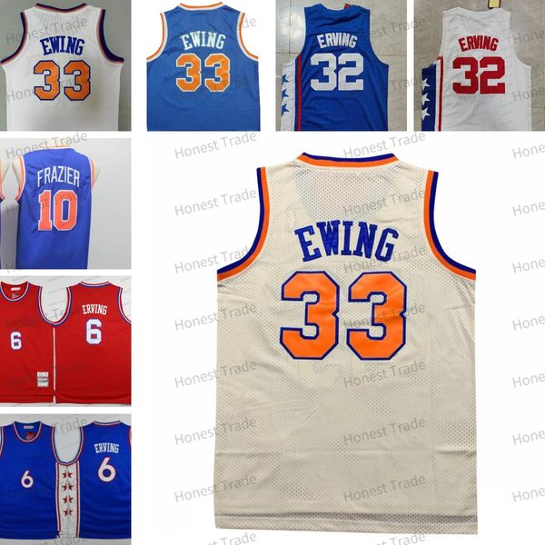 Retro Mens 32 Patrick 33 Jersey de basquete Ewing White Walt Frazier 6 Julius Erving Red Stitched Men Sports Jerseys Uniformes