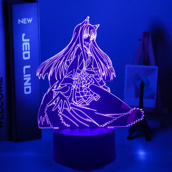 Gece ışıkları anime led ışık baharat ve kurt holo figür için yatak odası dekor gece ışığı manga doğum günü hediye odası 3D lamba akrilik gece ışıkları