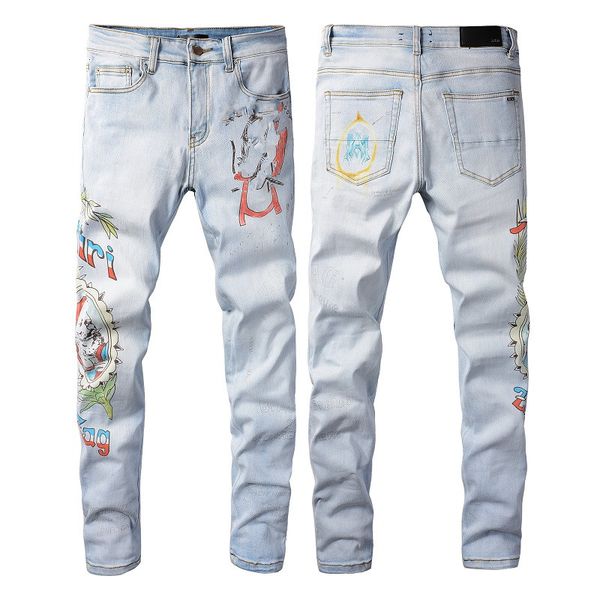 2022 Mens Fashion Designer Skinny Straight Slim Ripped Jean elastische Casual Motorrad Biker Stretch Denim Hose klassische Hosen Jeans Größe 28-40