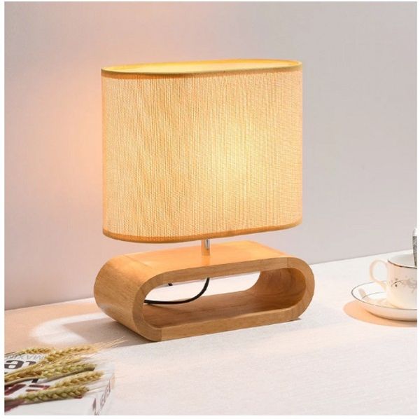 Lampada da tavolo con base in legno nordico Lampada da tavolo con paralume in stoffa per soggiorno Camera da letto Lampada da lettura sul comodino Apparecchio E27 Decorazione per interni