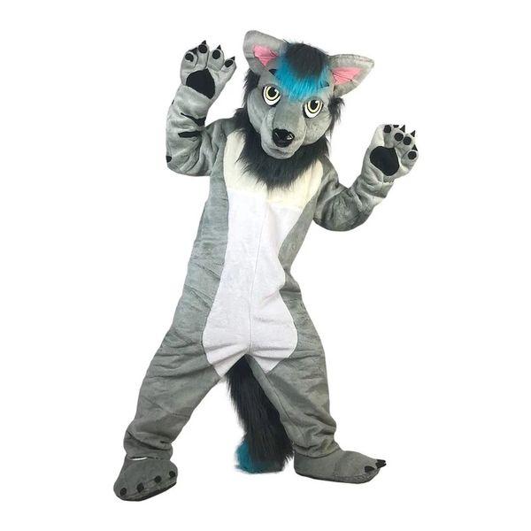 Peluche grigio grigio lupo husky mascotte costume costume canine animali da fursuit per la festa di halloween per adulti mascotte