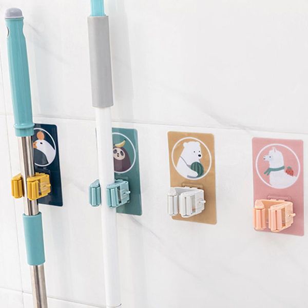 Haken Schienen Cartoon Wand montiert Mop Clip Haken Küche Regal Lagerung Pinsel Besen Aufhänger freies Stanzen selbstklebende Haushalt Badezimmer Hoo