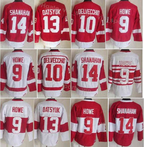 Men Hockey Vintage Retro 10 Alex Delvecchio Jersey 13 Pavel Datsyuk 14 Brendan Shanahan 9 Gordie Howe 19 Steve Yzerman Stitched Home Red