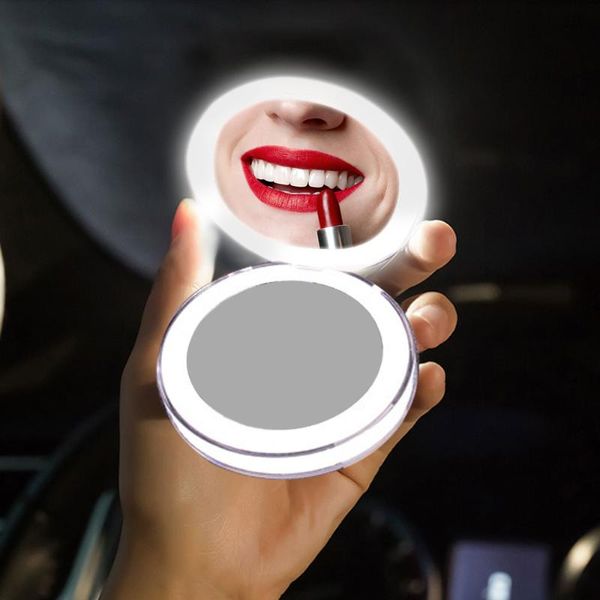 Компактные зеркала портативная складка светодиодные мини -макияж зеркал перезаряжаемый USB -ручная рука косметическая кармана ежедневная макияж