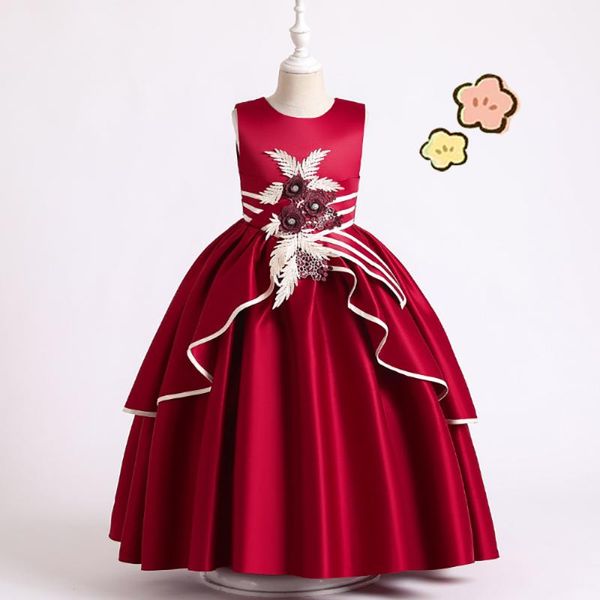 Vestidos de menina festa de aniversário Fora de flor Apliques de vestido de noite princesa elegante e doce vestido de banheiro vestido de banheiro formal