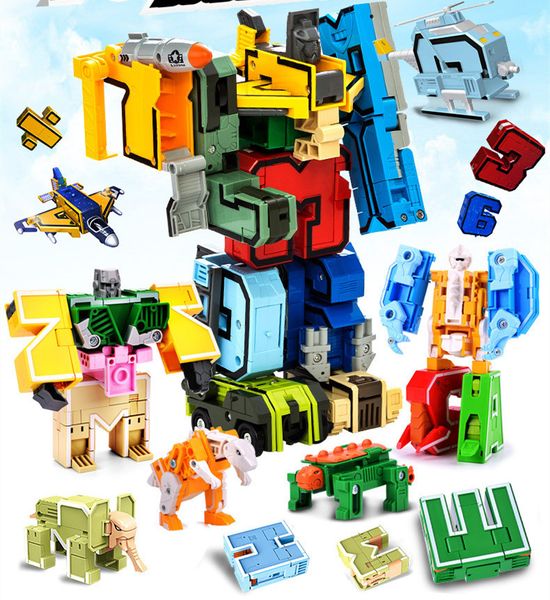 Commercio all'ingrosso Teach Aids blocchi 10pcs Digital Deformation Robot giocattolo sintetico King Kong Soldiers Bboy per bambini Blocco di montaggio Imposta giocattoli