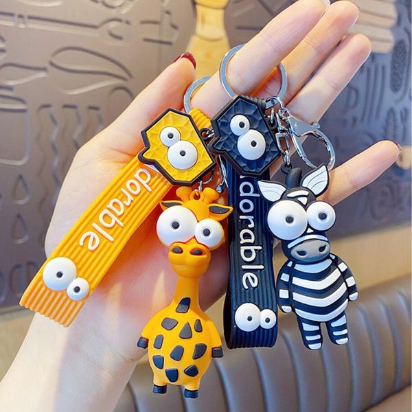 Cartoon Animal Key Chain PVC Zebra Giraffe Funny Toy Keychain Key Ring Holder Party Birthday Gifts for Women Bag Charms