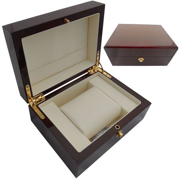 Custodie per scatole per orologi Scatola in legno rosso chiaro di alta qualità Vernice con chiusura in metallo Confezione regalo contenente una borsa per cuscino in PU Può personalizzare il LOGO 95 Orologio