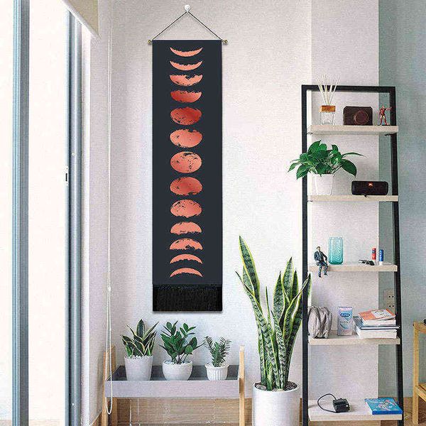 Boho Solar Eclipse Decoração Lunar Taxel mural Pintura de rolagem pendurada Pintura estética Macrame Wall J220804