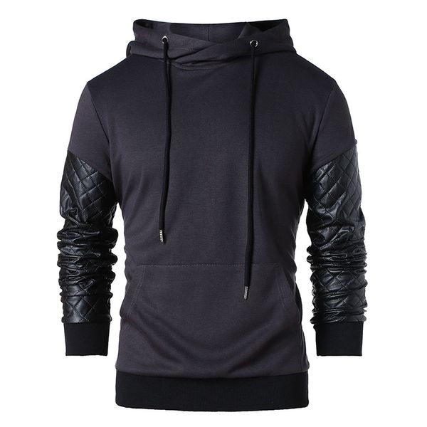 Erkek Hoodies Sweatshirts Bahar Moda Cep Uzun Kollu Kol Deri Tasarım Erkekler Siyah Düz Renkli Yakışıklı Külot Ceket Giysileri