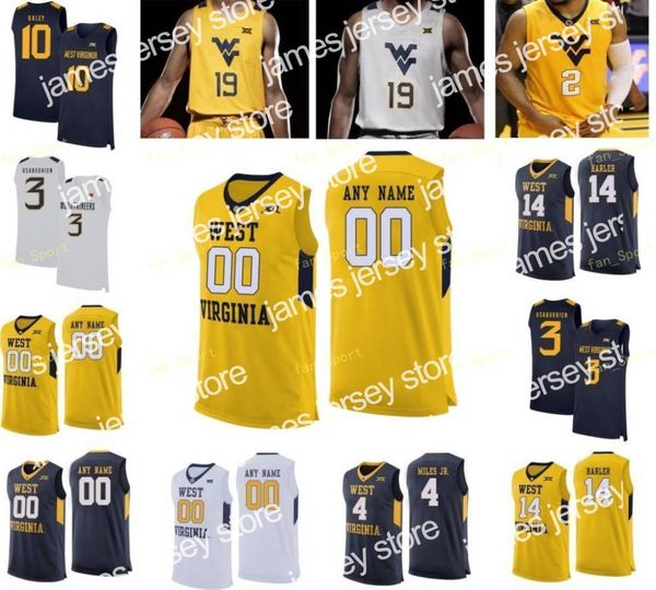 College Basketball Wears James NCAA College WVU West Virginia Mountaineers Maglia da basket 21 Wesley Harris 22 Sean McNeil 3 Gabe Osabuohien 30 Spencer Macke