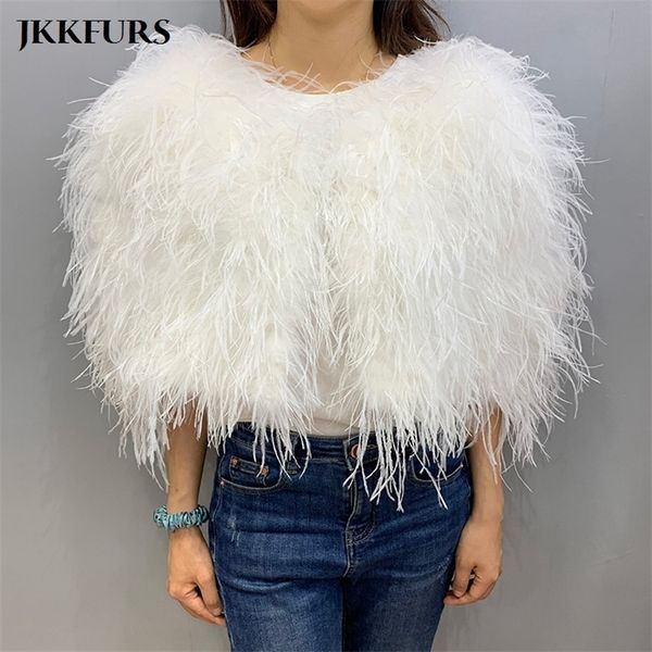 Womens Real Avestruz Feather Ponchos Natural Fur Casamento Noiva Xailes Peru Feather Capes S4645 220822