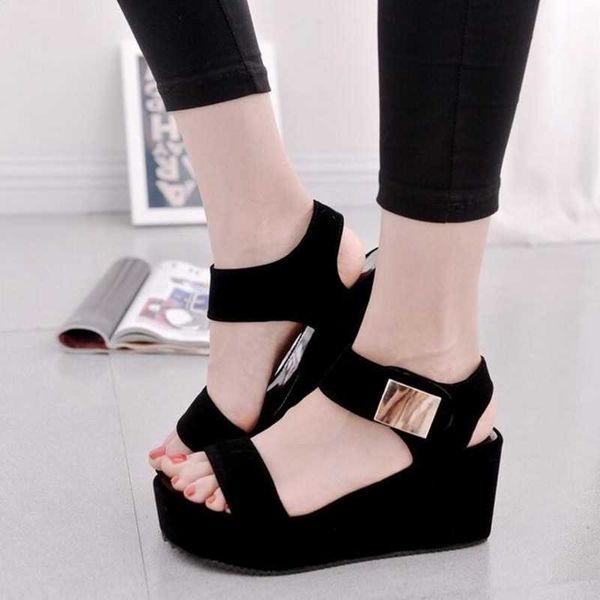 Sandálias verão mulheres cunhas plataforma moda peixe boca roma sapatos brancos pretos sapatos