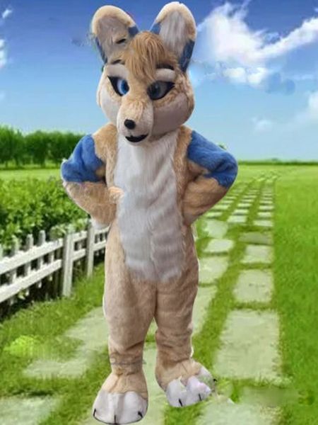 Long Fur Husky Dog Fox Mascot Costume Outfit di Halloween Birthday Party Fursuit Halloween Furry Abito Festa