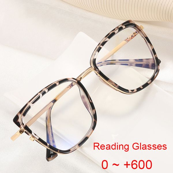 Óculos de sol Moda Senhoras Óculos de leitura Dobradiça de mola Óculos de leitor presbita Óculos de leopardo Olho de gato Azul Filtro de luz Armação 3,5 Óculos de sol