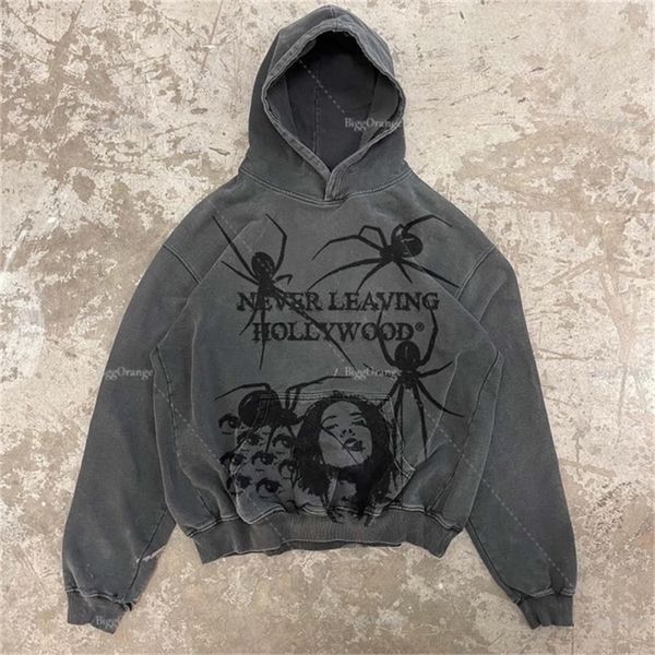 Moletom masculino com estampa de aranha de alta qualidade com capuz oversized masculino punk esporte solto casaco Harajuku gótico streetwear manga longa moda coreana 220819