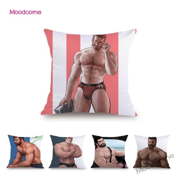 Almofada/travesseiro decorativo masculino músculo masculino Tentando sexy masculino ginástica de ginástica de decoração de decoração super macio de veludo aconchegante morto namorado doméstico