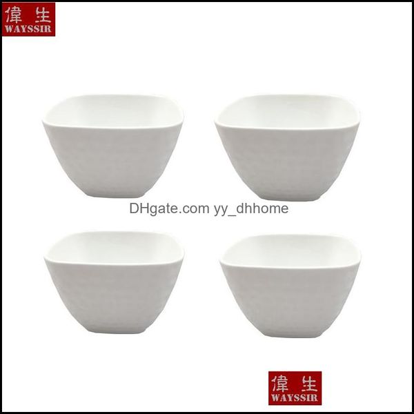 Tigelas 4pcs/conjunto Super White Porcelain Square Salad Bowl Housed Fruit Sopa Rice Dinner Car￢mica Cer￢mica Droga de Bola Drop De Yydhome Dhaqj