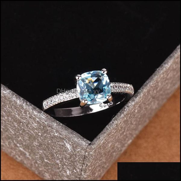 Solitärring Trendy Aquamarin 925 Sterling Silber Hochzeit Verlobungsringe für Frauen Blauer Saphir Natürlicher Luxusschmuck D Yydhhome Dha0N