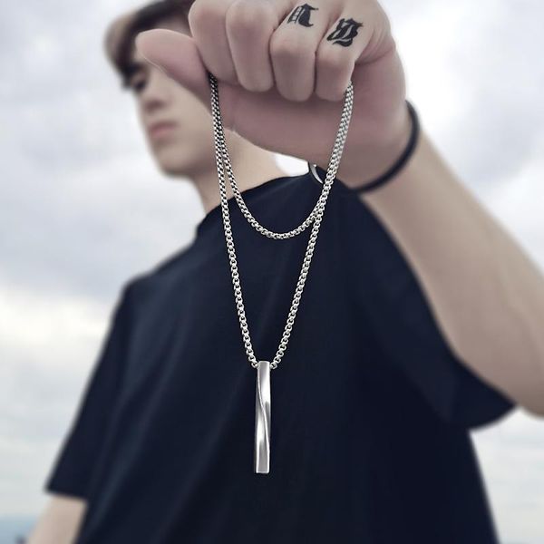 2022 New Fashion Black Rectangle Pendant Necklace Men Trendy Simple Stainless Steel Chain Jewelry Gift