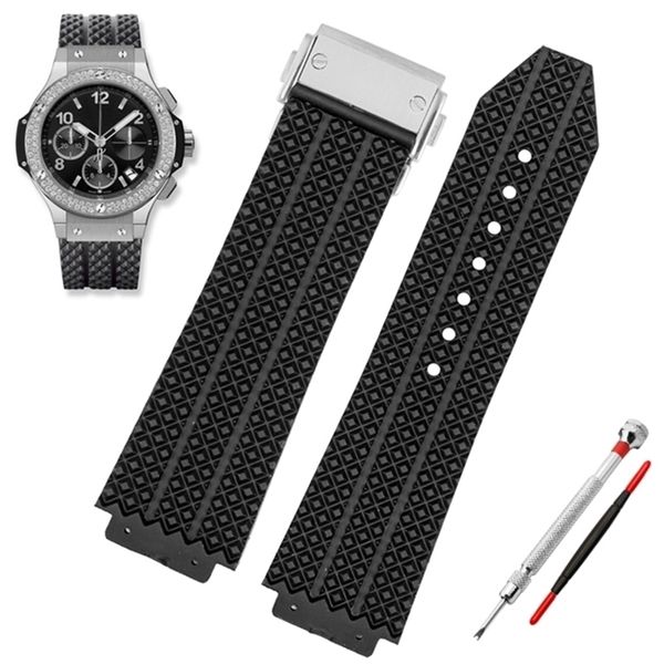 Pulseira de relógio para HUBLOT BIG BANG Silicone 25x19mm à prova d'água masculino Correia Corrente Acessórios Pulseira de borracha 220819