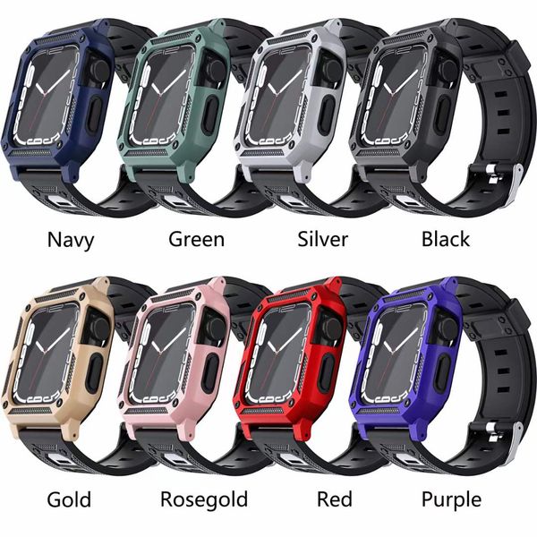 All-in-One TPU PC Smart Straps Caso de capa completa Militar para iWatch 1-7 Series