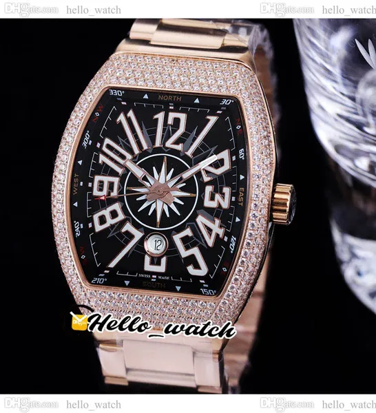 42 -миллиметровый Vanguard Classic Yachting V45 SC Автоматические мужские мужские часы черный диск алмазной рамки из розового золота стальной браслет спортивные часы Hellowatche245b3