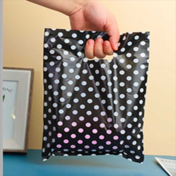 Geschenkverpackung 50 Stück/Lot runde Punkte schwarze Plastiktüte Einkaufstaschen mit GriffGeschenk