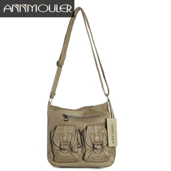 Akşam çantaları Annmouler vintage kadınlar deri çanta pu yıkamalı çapraz tasarımcı yumuşak messenger 7 renk omuz çantası