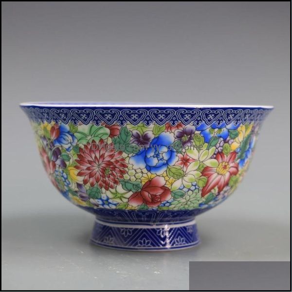 Schüsseln, Qing-Dynastie, Qianlong, blaue und weiße Emaille, Farbe Pastell, kleine Blumenmuster, Schüssel, Haushaltswaren, antikes Porzellan, Yydhhome Dhzhu